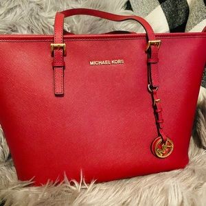 Red Leather MICHAEL KORS Purse Tote